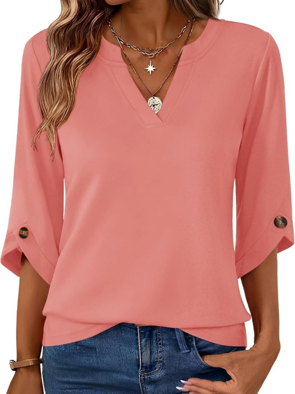 Chic 3/4 Sleeve Tunic Top for Women | Casual Business Work Blouse